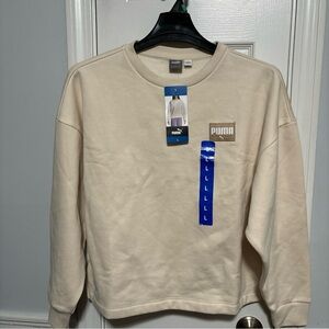 Pumas Ladies's Fleece Crew Long Sleeve Pullover ; Tan ; Size L NWT